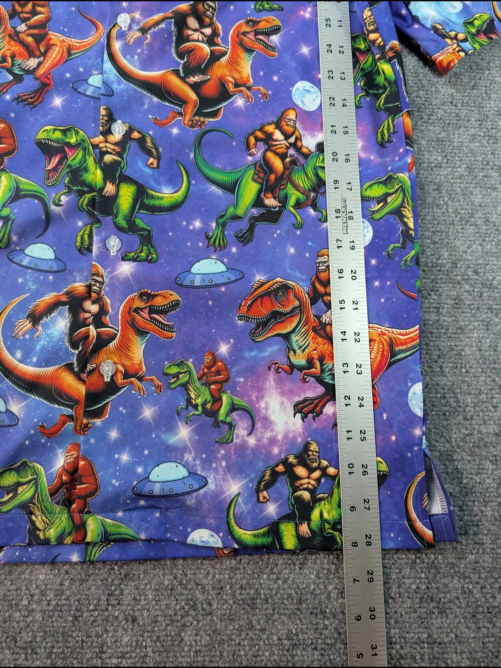 Men's Small Purple Dinosaur & Space Polo Shirt with Colorful Dino Print